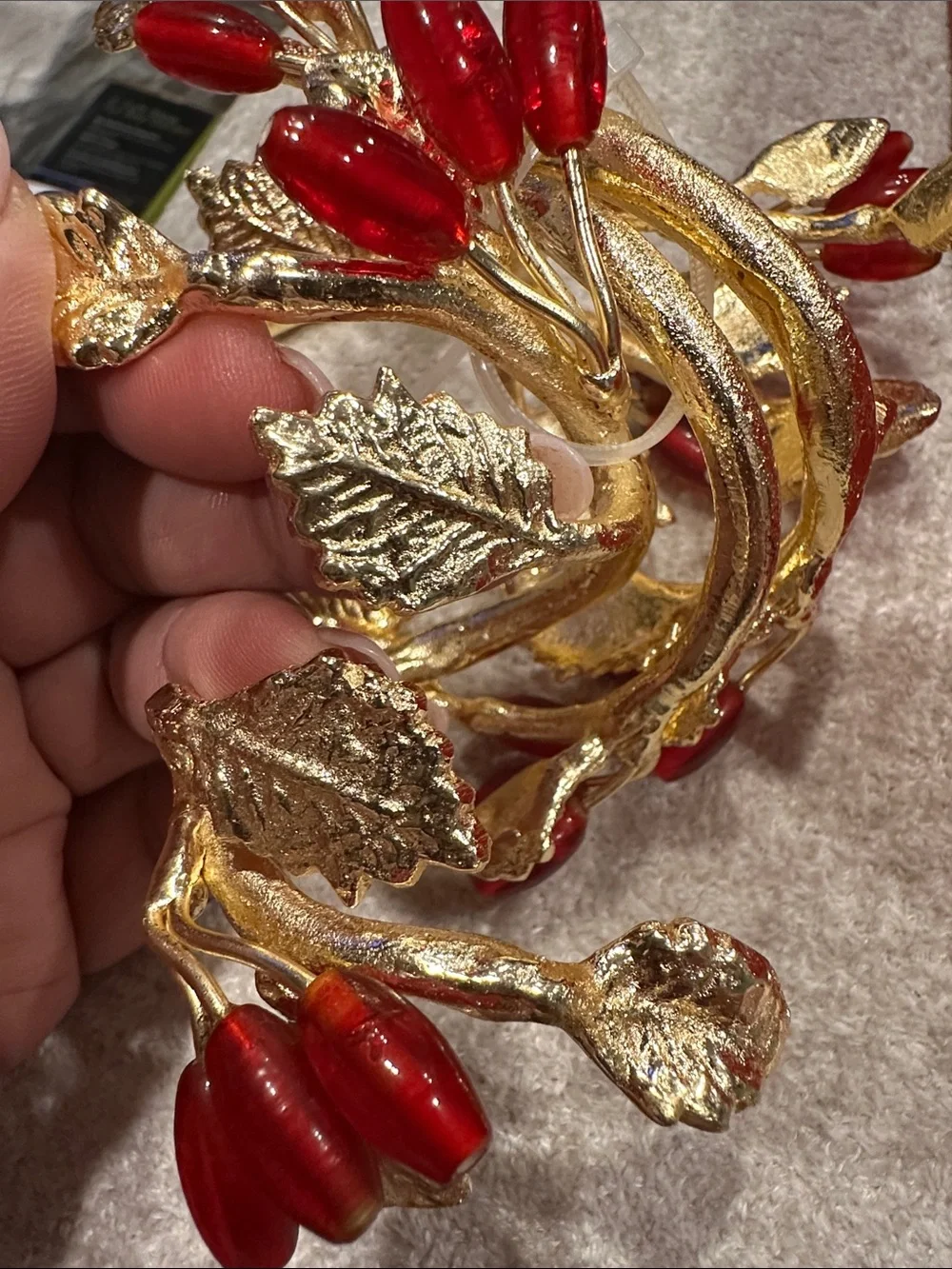 Williams Sonoma Gold Tone Brooch Set with Red Berry Accents